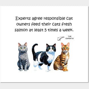 Experts agree responsible cat owners feed their cats fresh salmon at least 5 times a week - funny watercolour cat design Posters and Art